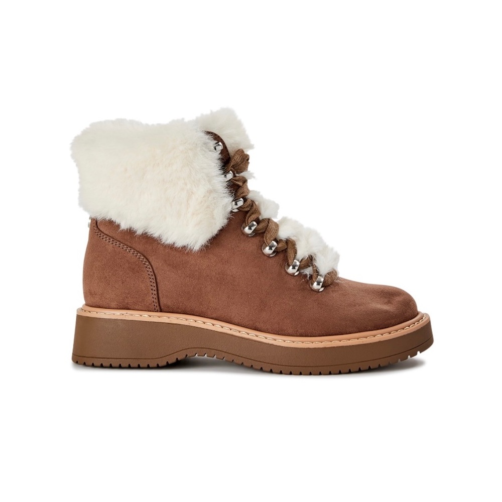 Madden NYC Women's Faux Fur Cuff Lace Up Booties - Picture 1 of 6